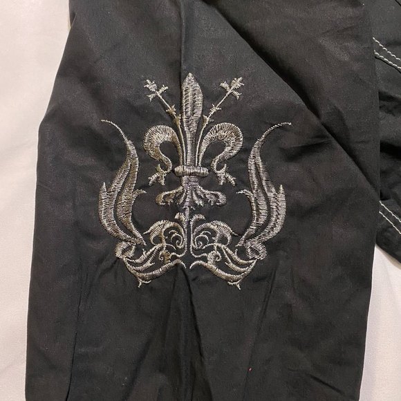 Franky Max Men’s Embroidered w/ Paisley trims Long Sleeve Shirt Size M Blk 3 - Picture 5 of 9